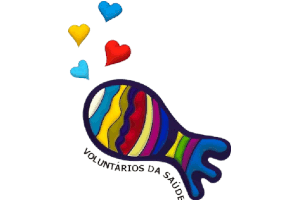 Imagem contém o logo padrão do voluntariado: um peixe colorido com corações e os dizeres 'Voluntaridos da Saúde'