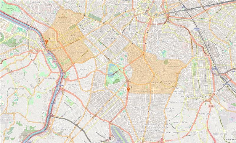 Imagem do mapa destacando os locais dos imóveis