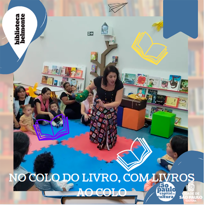 NO COLO DO LIVRO, COM LIVROS AO COLO