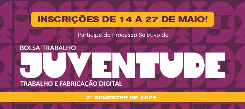 Banner com a data de inscrição (14 a 27 de maio). 