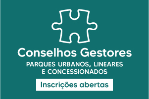Banner com fundo dividido em duas partes, do lado esquerdo com as datas em branco e fundo verde, do direito as etapas, segmento e e modo com escrita em preto. abaixo imagem de quebracabeça preto logo do conselho gestor, logo do verde e meio ambiente o desenho de uma moça sentada em uma banco com note book , desenho de um rapaz andando com cachorrinho na coleita