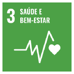 A imagem mostra o ícone da ODS 3 "saúde e bem-estar", representada por um ícone verde, com um desenho de um gráfico de batimento cardíaco e um coração