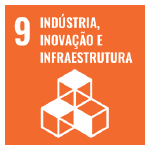 A imagem mostra o ícone da ODS 9 “indústria, inovação e infraestrutura”, representada por um ícone laranja, com um desenho de 3 cubos interligados.