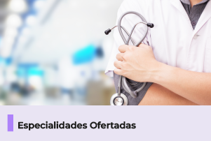 A imagem mostra um profissional da saúde em um ambiente hospitalar, segurando um estetoscópio, abaixo uma faixa com o texto 