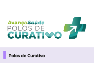 a imagem possui uma arte sobe o avança saúde, polos de curativo em tons de verde, abaixo uma faixa escrito 